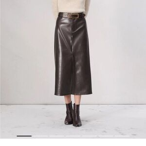 Brown Midi Pencil Skirt with Slit for Work